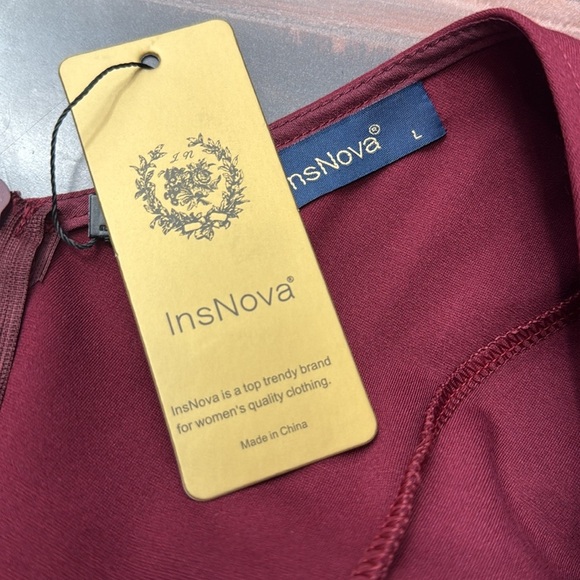 Insnova Burgundy Cold Shoulder A-Line Dress Romantic Fit & Flare Cocktail Party - Picture 3 of 13